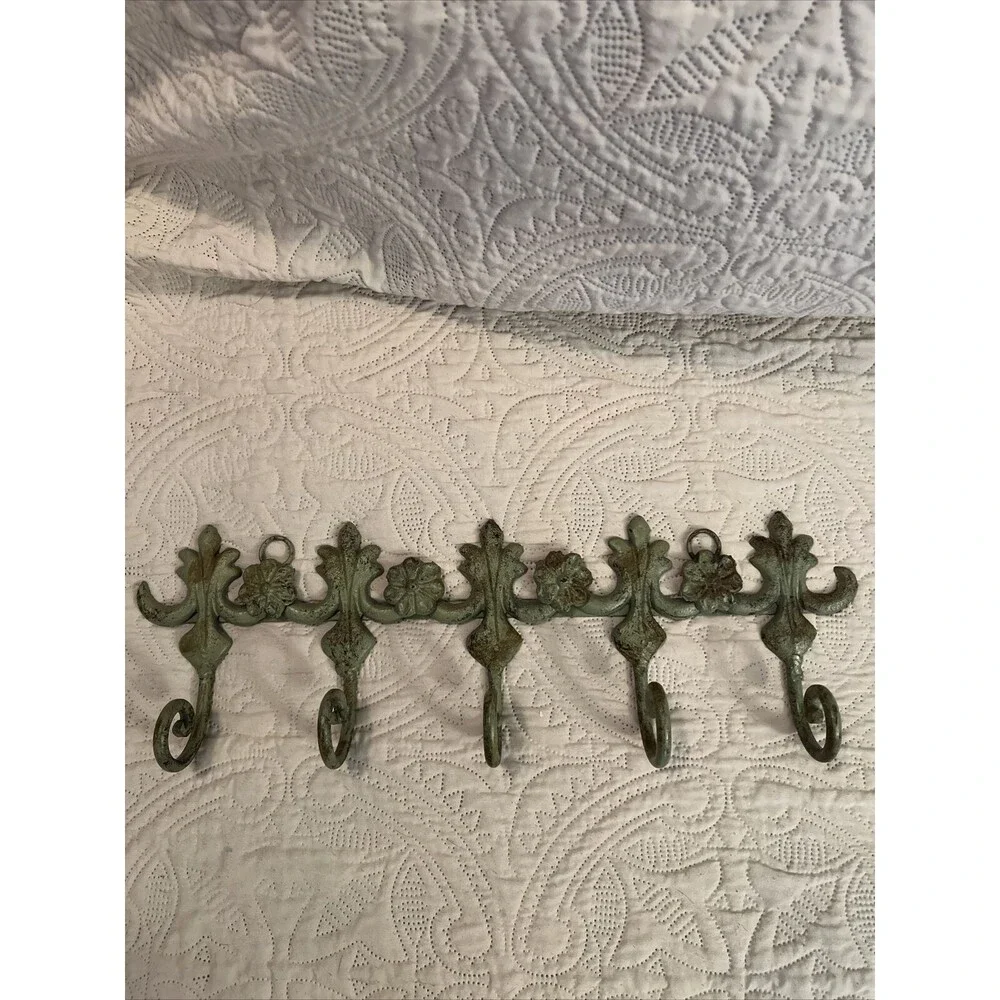 Vintage Cast Iron Green Distressed Wall Hook Holder